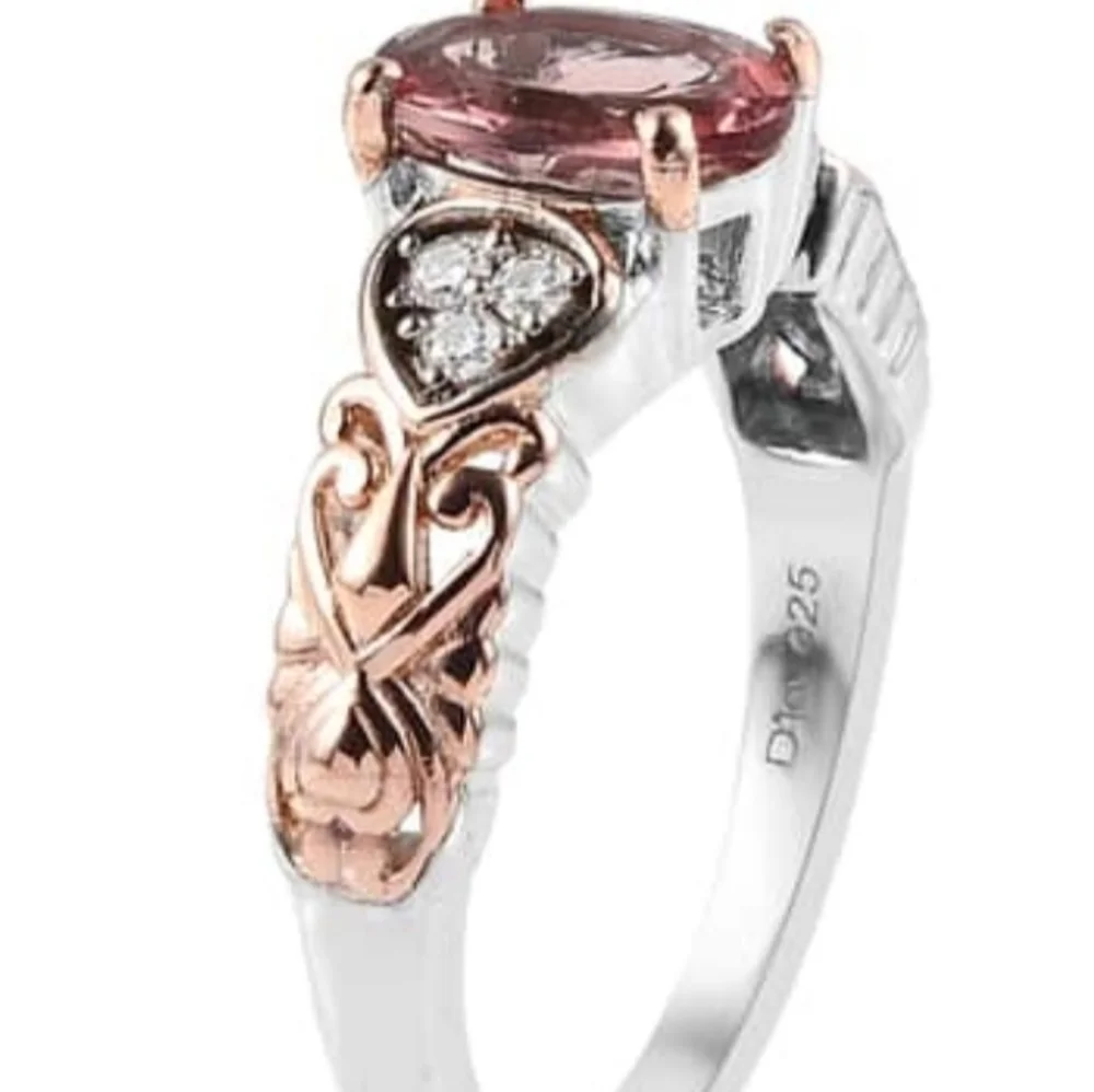 Natural Red Rose Apatite in 14kt Rose Gold & Sterling Silver Ring Size 7.5!🌹 - Picture 6 of 10